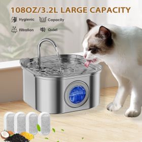 Water Fountain Stainless Steel,108oz 3.2L Fountain For Drinking - Pet Water Fountain Inside - Automatic Dog and cat Watering Dispenser Bowl - Pet Feed