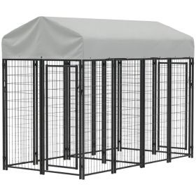 Outdoor Dog Kennel with Two-Room Design, Water-Resistant & Sun-Proof Cover, for S, M, L Dogs, 8' x 4' x 6'