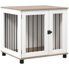 Dog Kennel Furniture Side End Table Indoor With Lockable Door, For Small And Medium Dogs, Walnut Brown