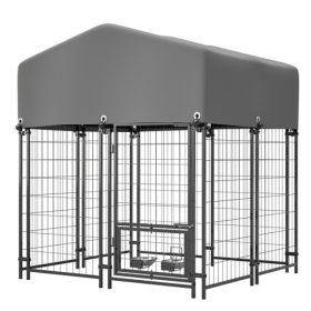 Outdoor Dog Kennel 4.23'x3.83'x4.83' With Roof, Heavy Duty Welded Wire Crate, All-Weather Protection & Safe Lock Design For Dogs And Pets