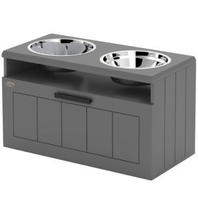 Elevated Dog Bowls, Large Breed Raised Dogs Bowl Stand with 2 Stainless Steel Bowls, Storage Drawer and Slow Feeder Mat