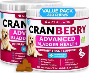 Dog UTI Treatment Cranberry Supplement to aid Bladder Control and Kidney Health for Dogs; Chewable Treats (2 Pack) 240 Chews