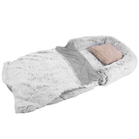 Large, Plush, Foldable Dog Bed With Pillow Blanket; Human-Sized Dog Bed; Machine Washable with Zippered Removable Cover