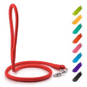 Heavy Duty Rolled Leather Dog Leash 4Ft x 0.3in for Small, Medium Dogs for Outdoor Walking, Running, Training; Strong Dog Leashes