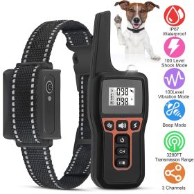 3280FT Dog Training Collar IP67 Waterproof Pet Beep/Vibration/Electric Shock Collar 3 Channels Rechargeable with Flashlight