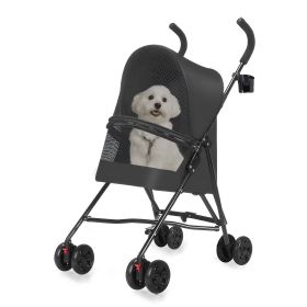 Pet Stroller for Small Dogs Cats with Mesh Ventilation, Lightweight Foldable Design, Cup Holder, Black