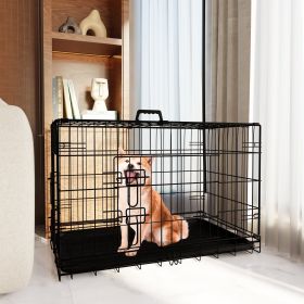 36 Inch Medium Dog Crate with Divider and Plastic Leak-Proof Pan Tray; Double Door Folding Metal Wire Cage for Indoor or Outdoor Use