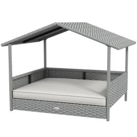Wicker Dog House Outdoor with Canopy, Rattan Dog Bed with Water-resistant Cushion, Raised Pet Bed for Small, Medium Breeds up to 66 lbs, 20" in Length (Option: Cream White-830x175x690 mm)