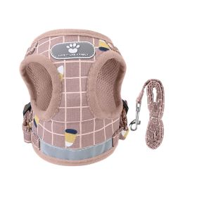 Mesh Harness and Leash Set, Reflective Chest Strap, Adjustable; Vest For Puppies, Dogs, and Cats Walking Outdoor (Option: LeashPinkCheckeredXS)