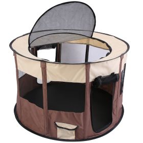 Foldable Playpen for Dog with Carry Bag Portable Travel Waterproof Indoor Outdoor Pet Cage Tent Detachable Upper Cover For Dog or Cat (Option: PetTentCoffeeM)