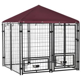 Outdoor Dog Kennel with Rotating Bowl Holders, Pet Playpen with Waterproof Cover (Option: Red (4.6' X 4.6' X 5'))
