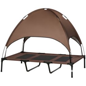 48" x 36" Elevated Portable Dog Cot Cooling Pet Bed with UV Protection Canopy Shade (Color: coffee)