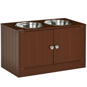 Elevated Dog Bowls with Storage Cabinet, Raised Dog Bowl Stand Pet Food Bowl Dog Feeding Station (Color: Brown)