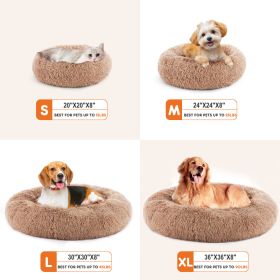 24 Inch Anti-Slip Round Fluffy Plush Faux Fur Dog and Cat Bed, Fits Up To 25 Lbs Pets (Option: Brown S)