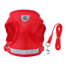Mesh Harness and Leash Set, Reflective Chest Strap, Adjustable; Vest For Puppies, Dogs, and Cats Walking Outdoor (Option: CatHarnessRedXL)