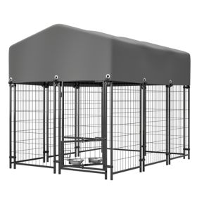 Dog Kennel Outdoor With Roof, Welded Wire Enclosure, Heavy Duty Dog Crate With UV-Resistant Waterproof Cover, Double Lock & Rotating (size: 4.23'X5.82'X4.83')