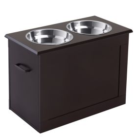 Raised Pet Feeding Storage Station with 2 Stainless Steel Bowls Base for Large Dogs and Other Large Pets (Color: Cofee)