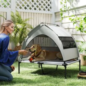 Elevated Dog Bed With Removable Canopy, Portable Outside Raised Pet Cot With Cooling Pad, Storage Bag (size: 36" X 29.5" X 35")