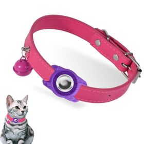 Leather Dog Collar with AirTag Case, Waterproof Protection (Color: Purple, type: Pet Supplies)