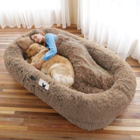 Human Dog Bed, Large Size Fits You and Pets, Washable Faux Fur Dog Bed for People Doze Off, Napping Orthopedic Dog Bed, Present Plump Pillow (Color: Khaki, size: 6XL(71"L x 45"W x 12"Th))