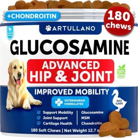 Hip and Joint Supplement Chews for Dogs with Arthritis and Joint pain; Glucosamine & Chondroitin, Hemp Oil, & MSM; Healthy Mobility (Brand: Artullano)