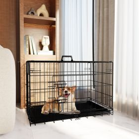 Dog Crate with Divider and Plastic Leak-Proof Pan Tray, Double Door Folding Metal Wire Cage for Indoor, Outdoor, and Travel (size: 30" - Medium)