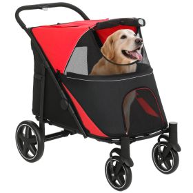 Dog Stroller for Large Medium Small Dogs up to 66 Lbs. 23.5" in Body Length, One-Click Foldable Pet Cat Stroller with Storage, Shock Absorption Wheel (Option: Red-865x585x220 mm)