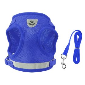 Mesh Harness and Leash Set, Reflective Chest Strap, Adjustable; Vest For Puppies, Dogs, and Cats Walking Outdoor (Option: CatHarnessBlueXL)